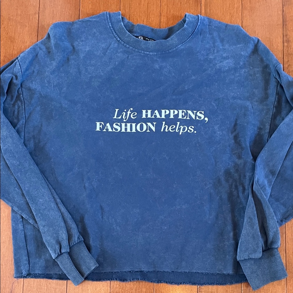 Zara Blue Sweatshirt with White Text